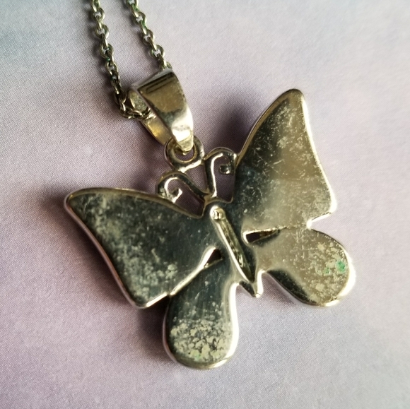 Relisted -Butterfly necklace blue and purple silver tone - Picture 12 of 13